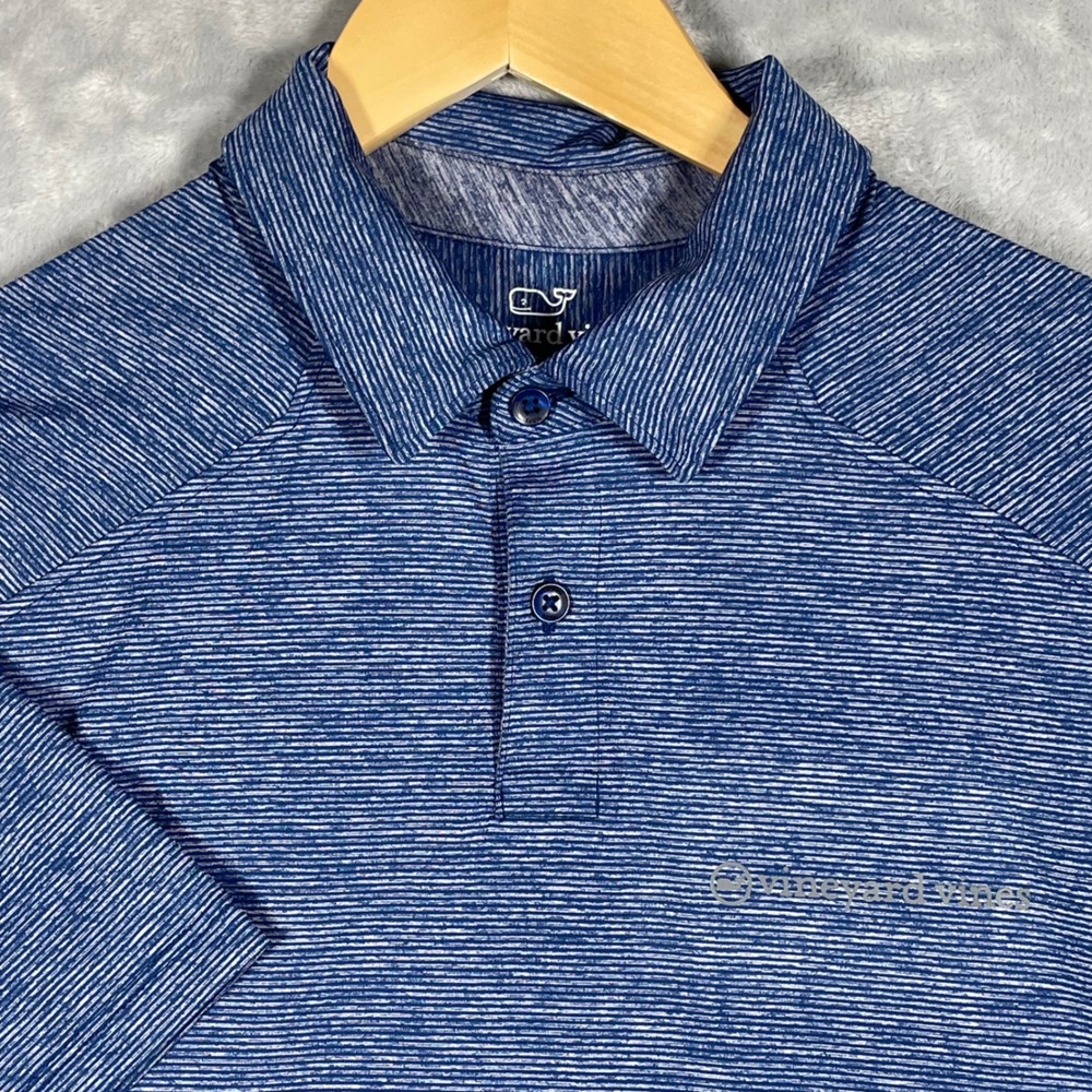 Vineyard Vines Performance Polo Shirt Mens S Blue White Stripe Golf Short Sleeve